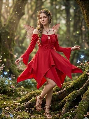 Dolls Kill F is for Fairies Red Off-Shoulder Fairy Hem Mini Dress